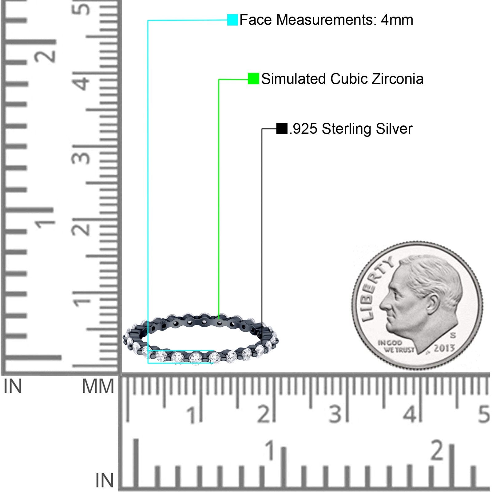 Eternity Stackable Band Round Simulated CZ Ring 925 Sterling Silver