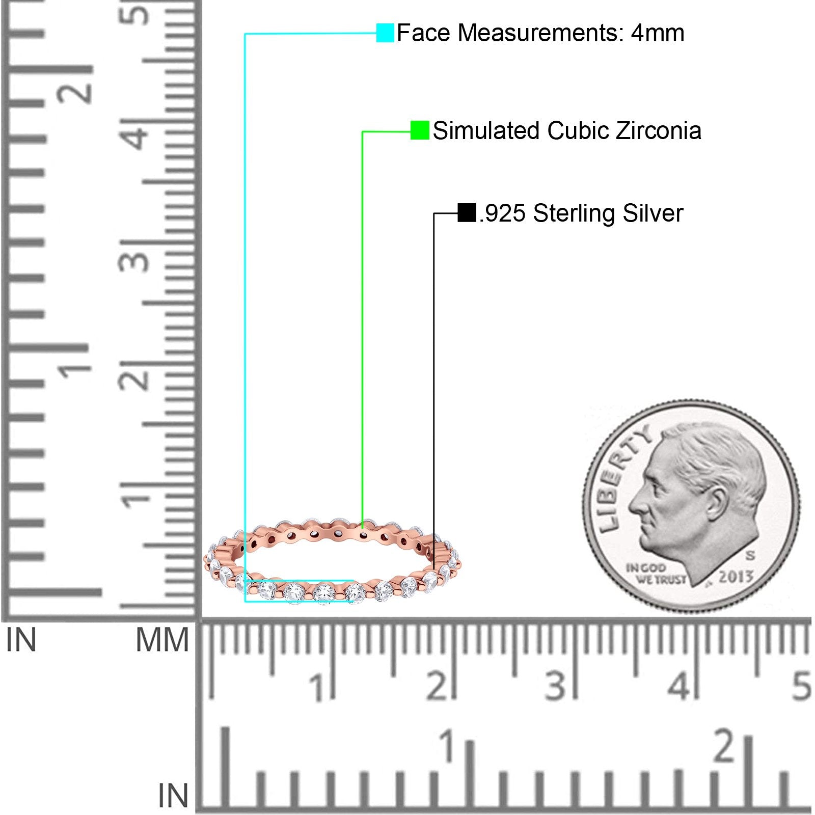 Eternity Stackable Band Round Simulated CZ Ring 925 Sterling Silver