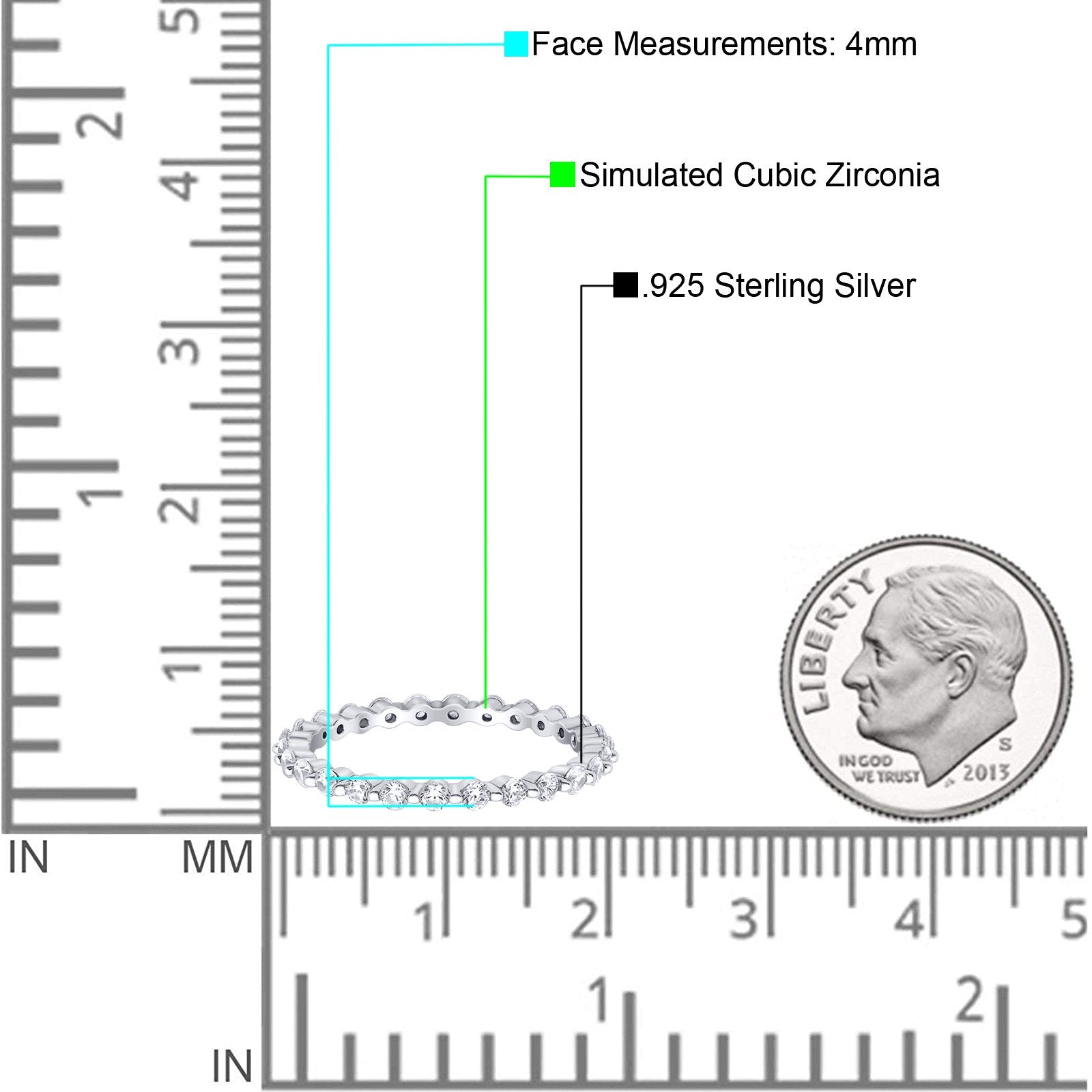 Eternity Stackable Band Round Simulated CZ Ring 925 Sterling Silver