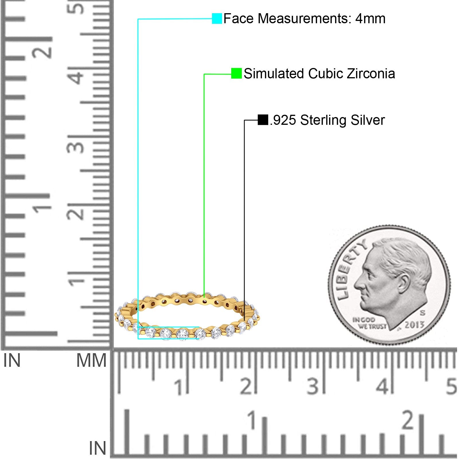 Eternity Stackable Band Round Simulated CZ Ring 925 Sterling Silver