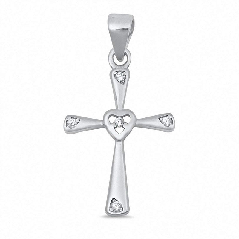 Petite Cross Pendant Charm Round Cubic Zirconia 925 Sterling Silver
