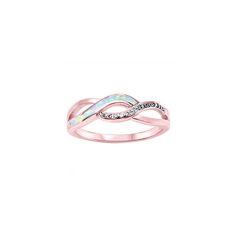 Crisscross Infinity Ring Created Opal Round Cubic Zirconia 925 Sterling Silver Choose Color