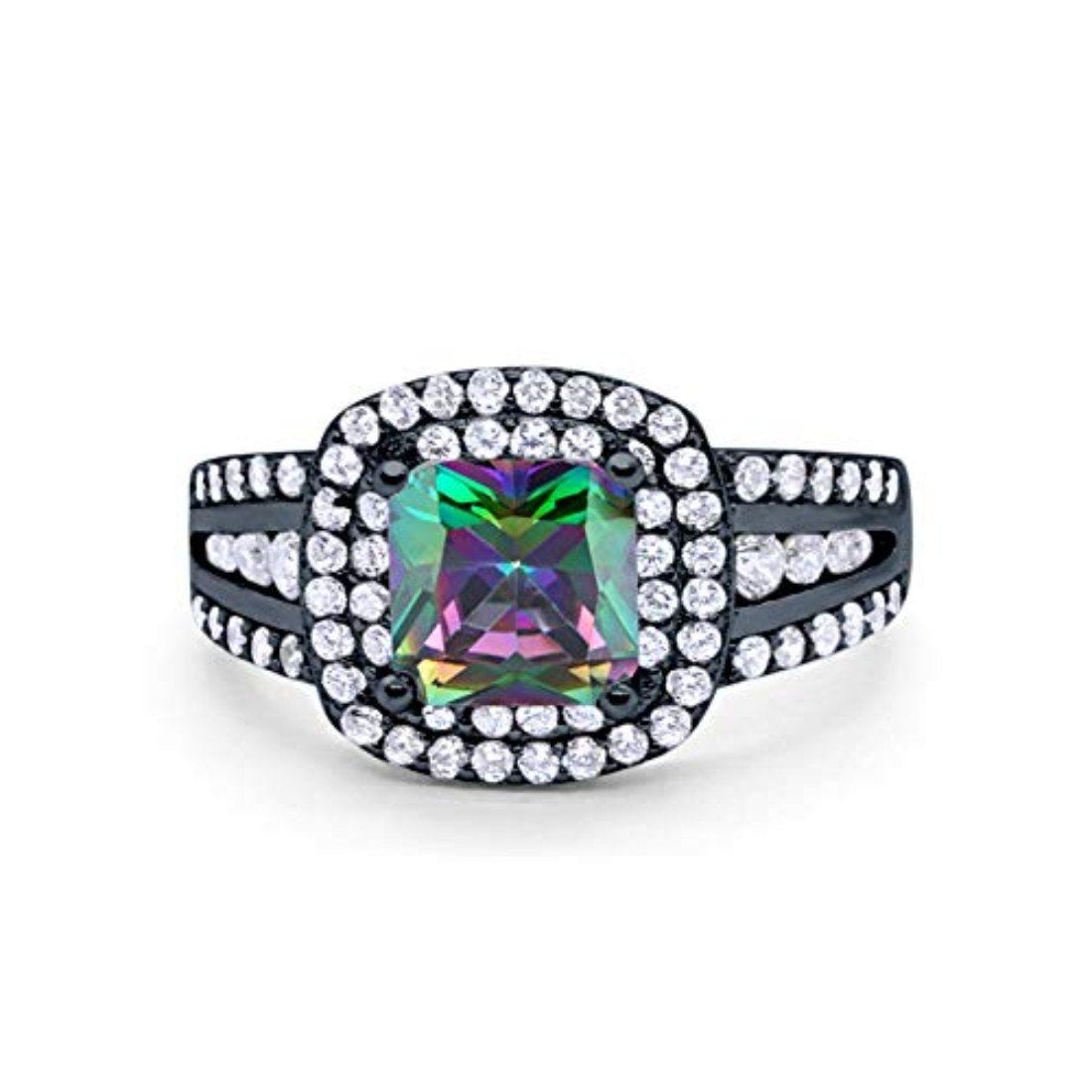Halo Art Deco Wedding Ring Simulated Cubic Zirconia 925 Sterling Silver