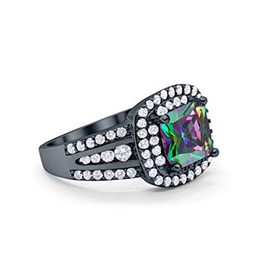 Halo Art Deco Wedding Ring Simulated Cubic Zirconia 925 Sterling Silver
