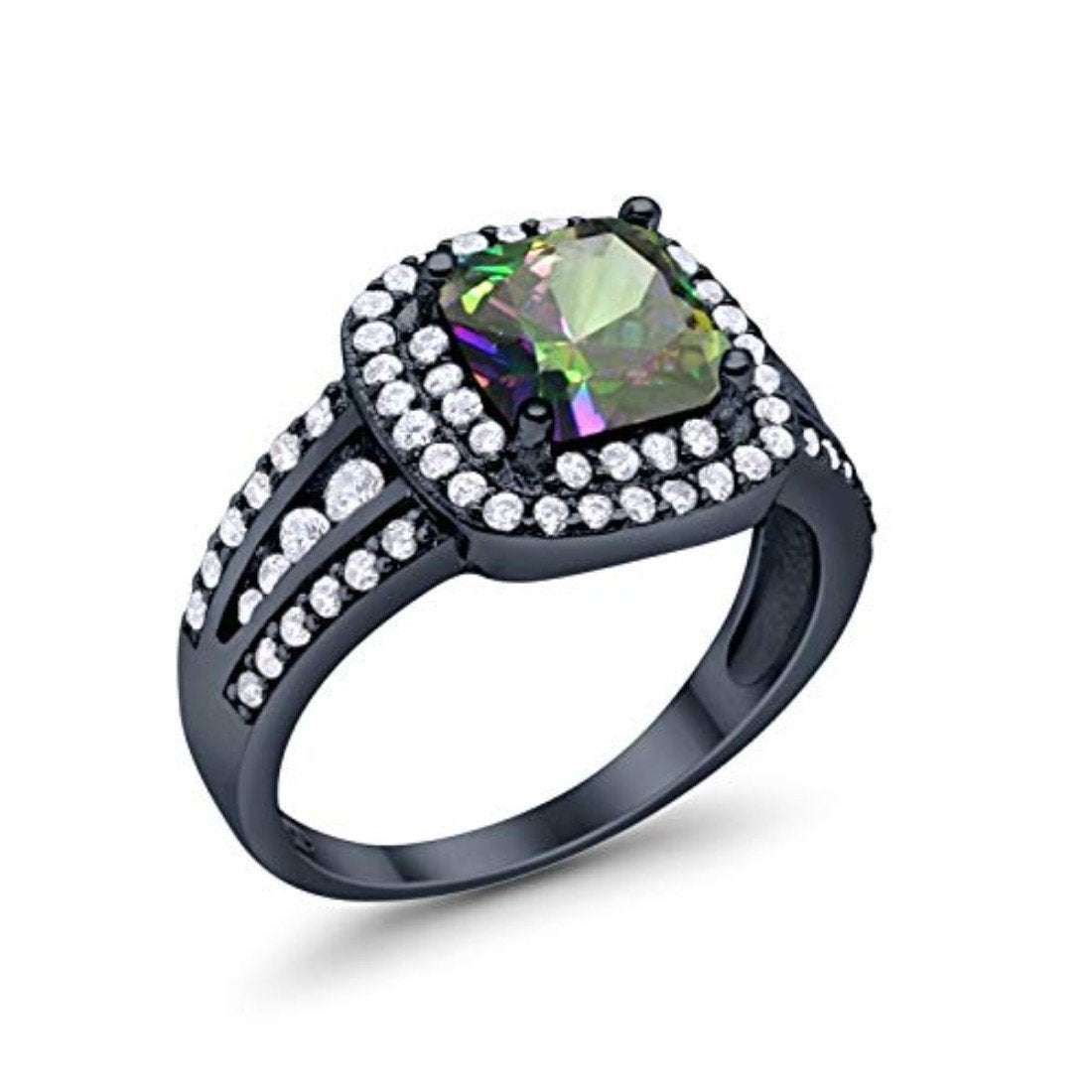 Halo Art Deco Wedding Ring Simulated Cubic Zirconia 925 Sterling Silver