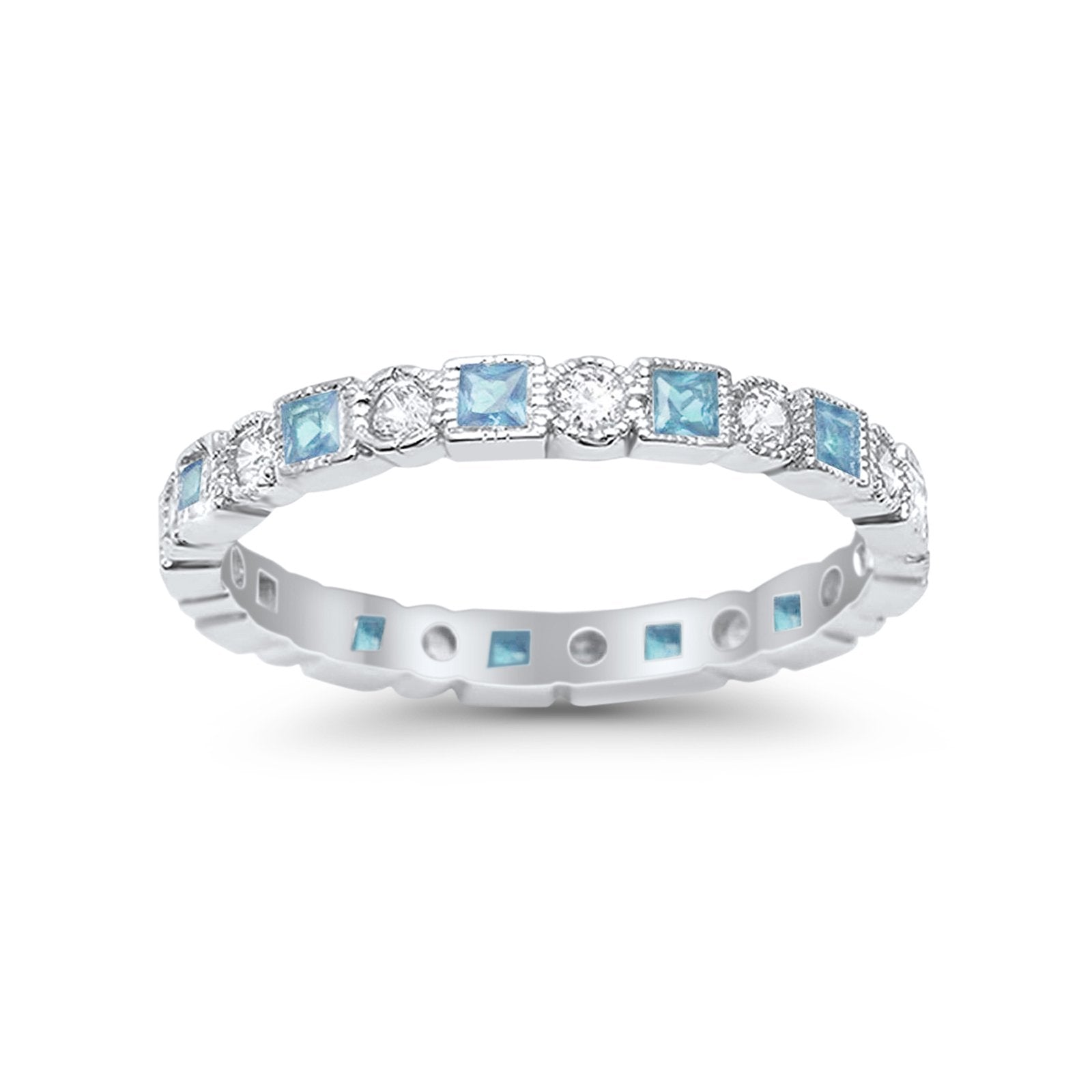 2.5mm Full Eternity Stackable Band Ring Round Square Set Cubic Zirconia 925 Sterling Silver