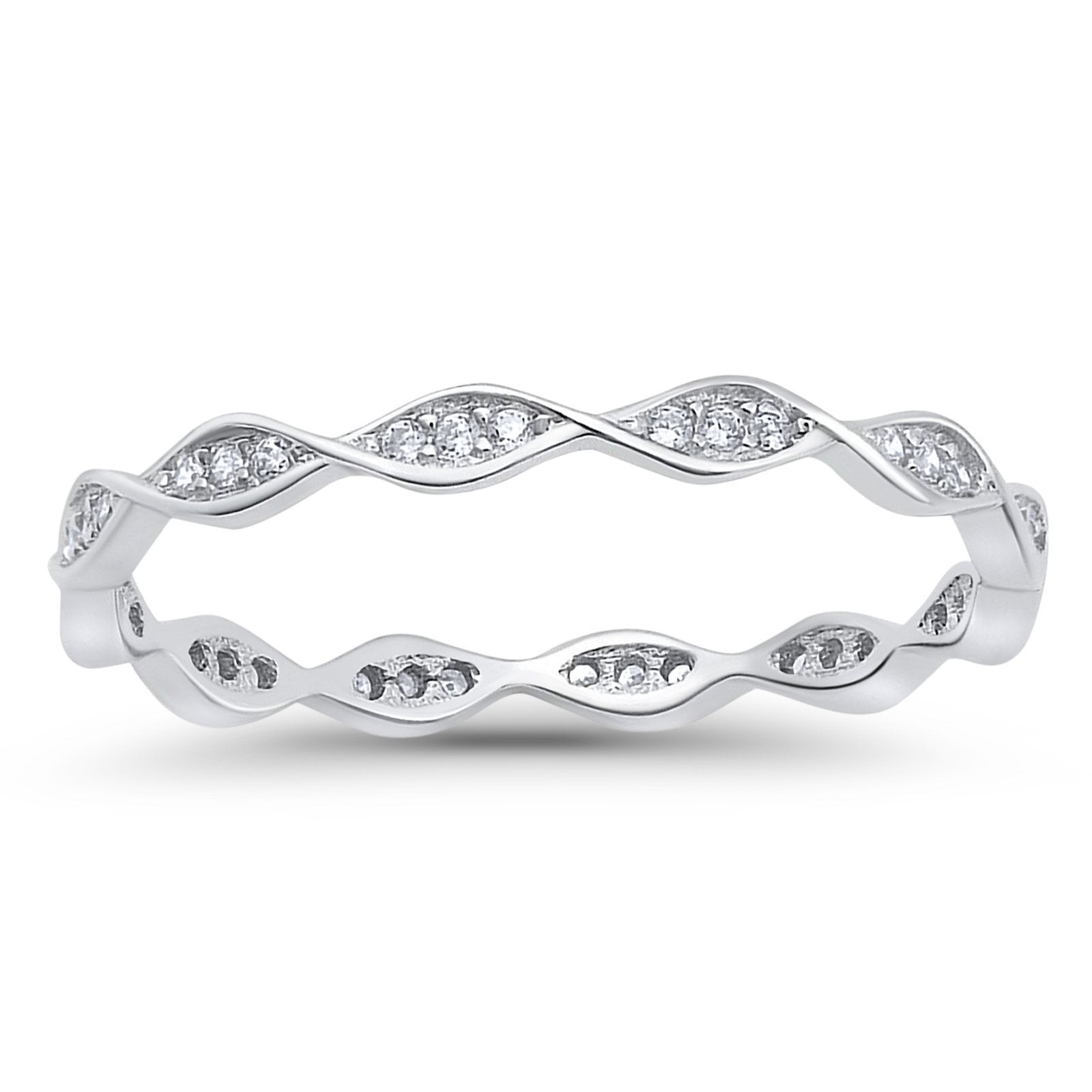 Art Deco Twisted Eternity Wedding Ring Round 925 Sterling Silver