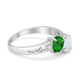 Heart Filigree Ring Round Cubic Zirconia 925 Sterling Silver Created White Opal