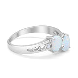 Heart Filigree Ring Round Cubic Zirconia 925 Sterling Silver Created White Opal