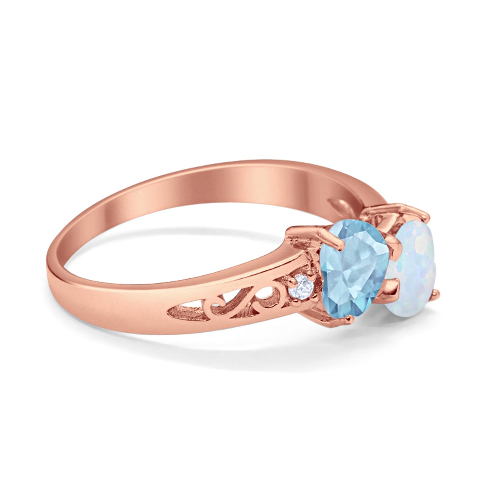 Heart Filigree Ring Round Cubic Zirconia 925 Sterling Silver Created White Opal
