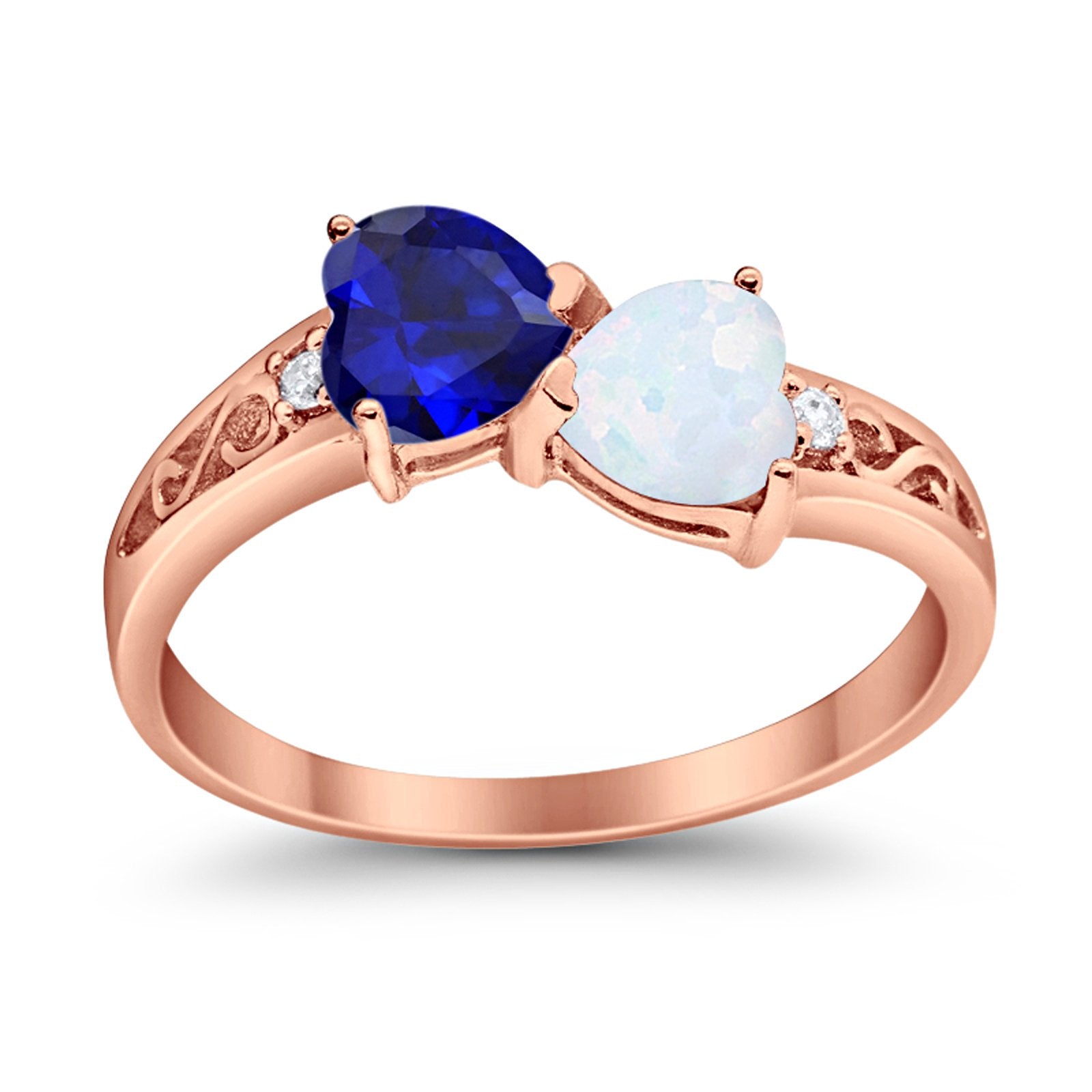 Heart Filigree Ring Round Cubic Zirconia 925 Sterling Silver Created White Opal