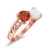 Heart Filigree Ring Round Cubic Zirconia 925 Sterling Silver Created White Opal