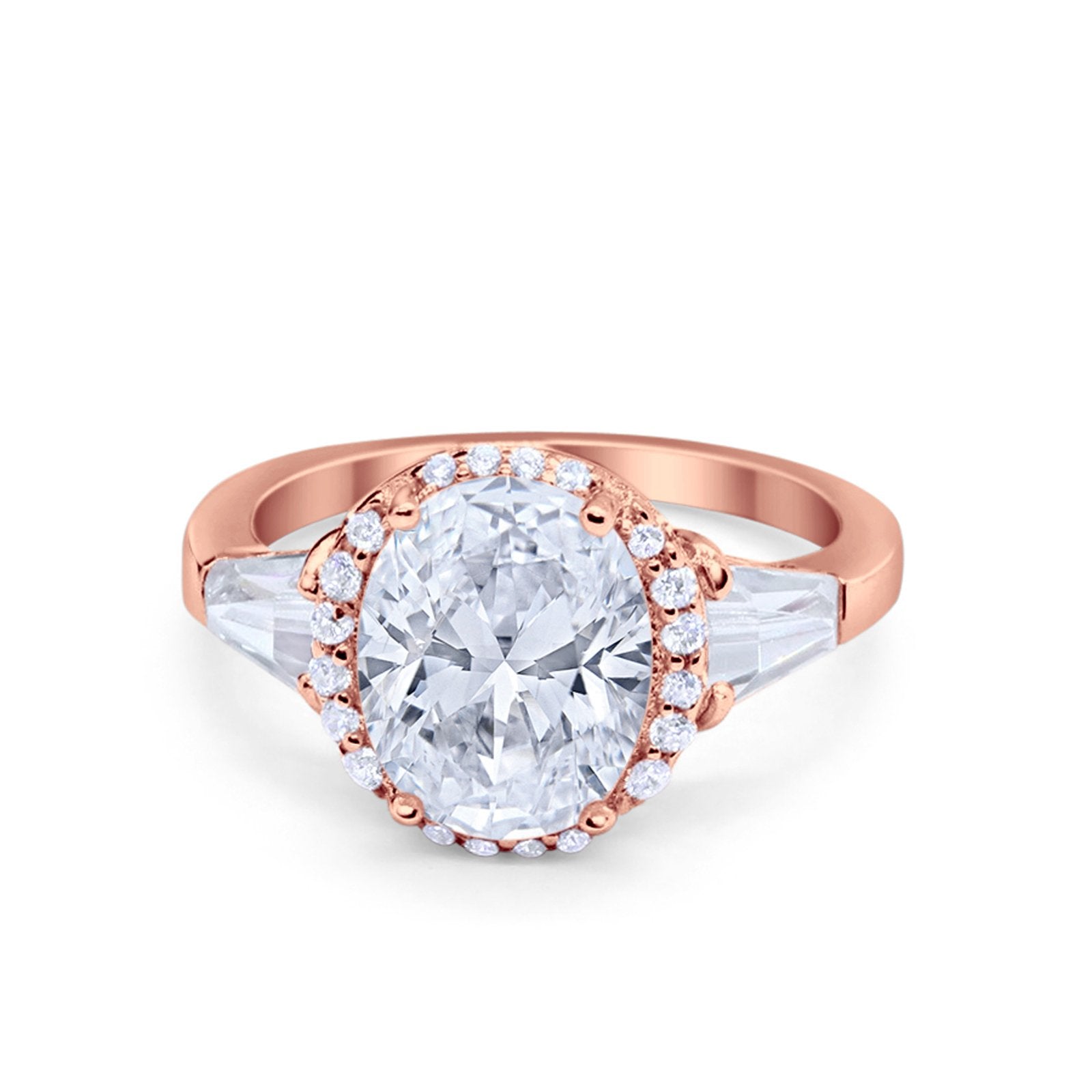 Halo Art Deco Oval Wedding Engagement Ring Round Baguette Cubic Zirconia 925 Sterling Silver