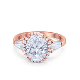 Halo Art Deco Oval Wedding Engagement Ring Round Baguette Cubic Zirconia 925 Sterling Silver