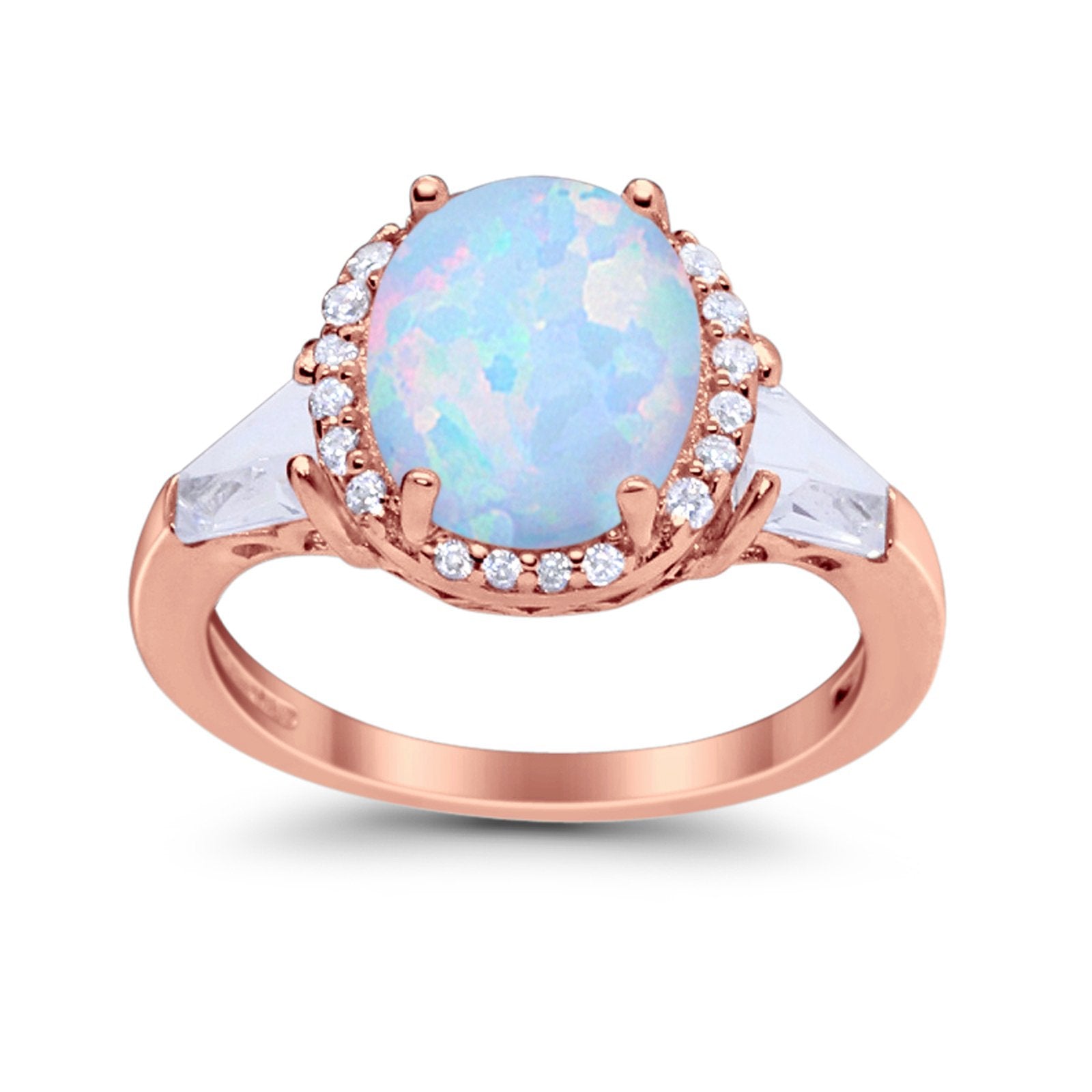 Halo Art Deco Oval Wedding Engagement Ring Round Baguette Cubic Zirconia 925 Sterling Silver