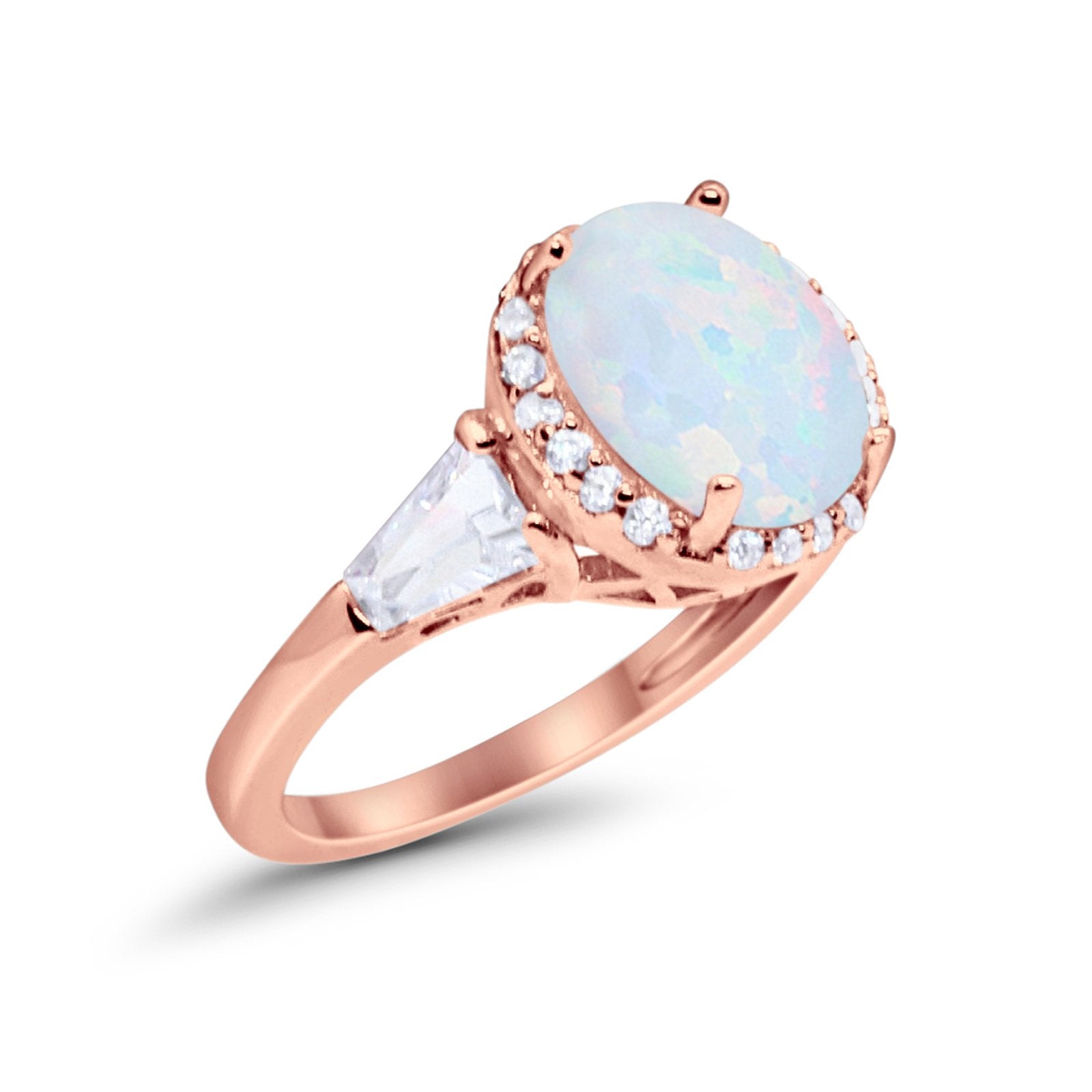 Halo Art Deco Oval Wedding Engagement Ring Round Baguette Cubic Zirconia 925 Sterling Silver