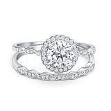 Two Piece Halo Wedding Ring Round Simulated Cubic Zirconia 925 Sterling Silver