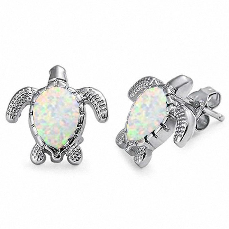 Turtle Stud Earrings Lab Created Opal 925 Sterling Silver
