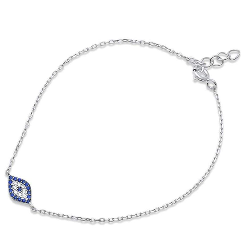 Evil Eye Bracelet Round Simulated Blue Sapphire 925 Sterling Silver choose Color