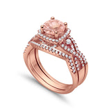 Halo Wedding Trio Piece Ring Simulated Cubic Zirconia 925 Sterling Silver