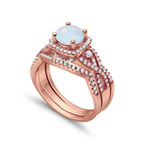 Halo Wedding Trio Piece Ring Simulated Cubic Zirconia 925 Sterling Silver