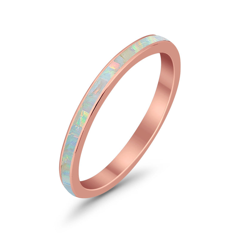 Full Eternity Stackable 3mm Wedding Band Ring Lab Created Opal 925 Sterling Silver