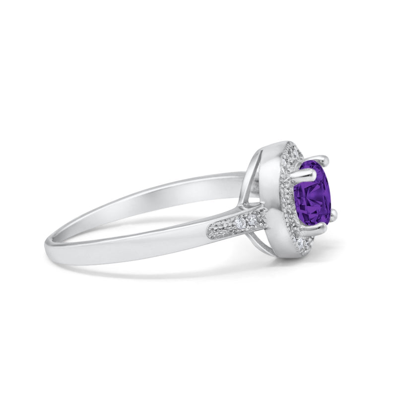 Halo Art Deco Wedding Ring Simulated Cubic Zirconia 925 Sterling Silver