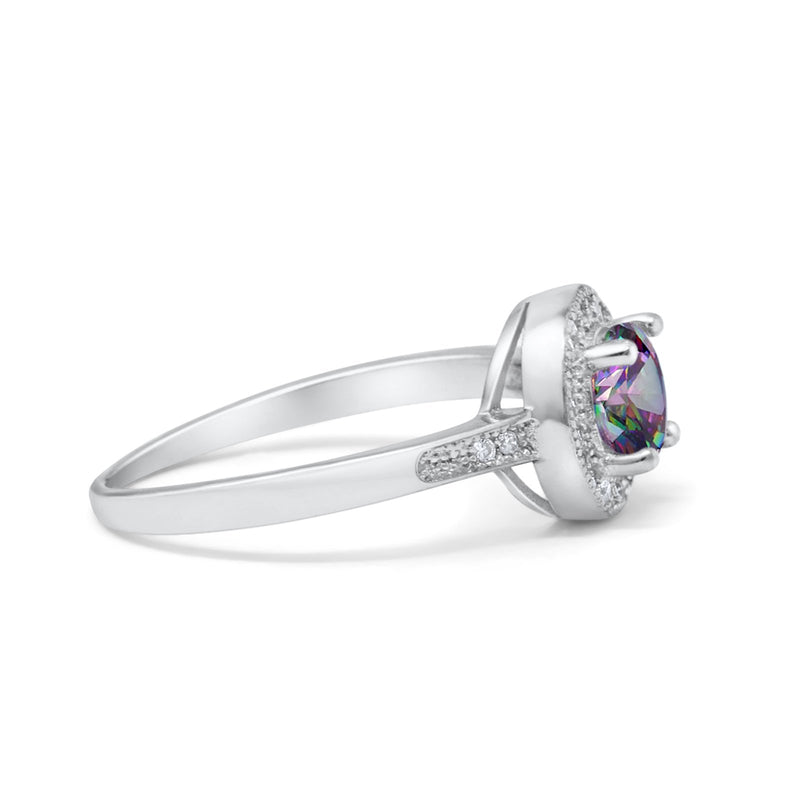 Halo Art Deco Wedding Ring Simulated Cubic Zirconia 925 Sterling Silver