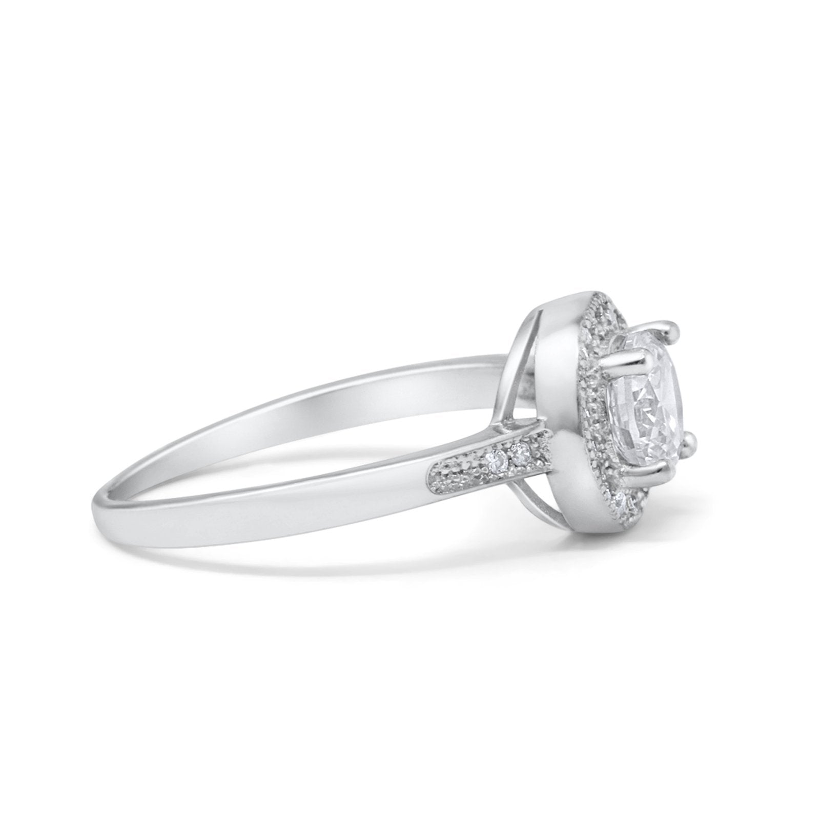 Halo Art Deco Wedding Ring Simulated Cubic Zirconia 925 Sterling Silver