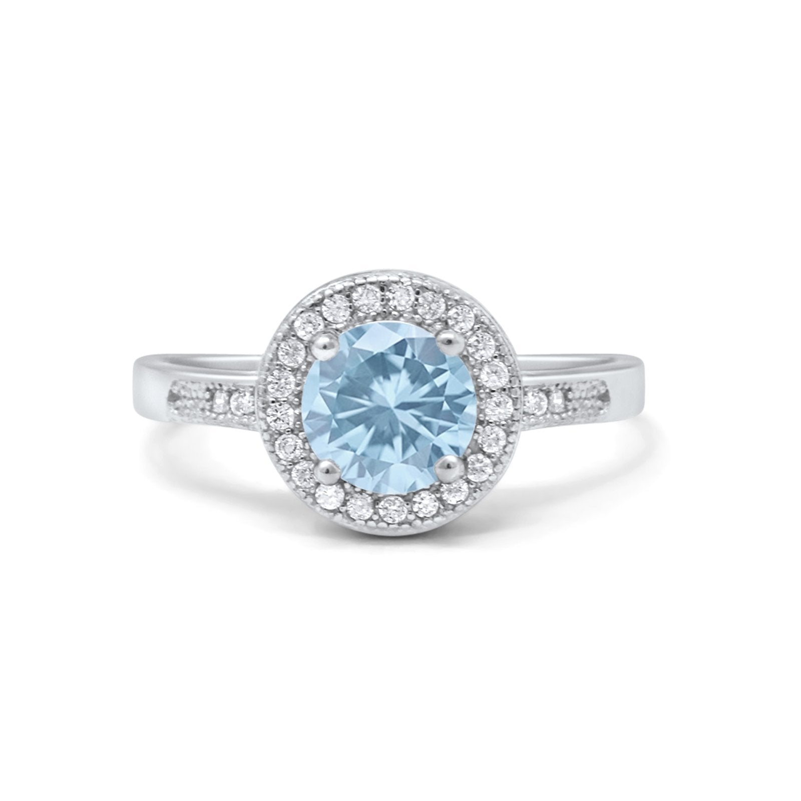 Halo Art Deco Wedding Ring Simulated Cubic Zirconia 925 Sterling Silver