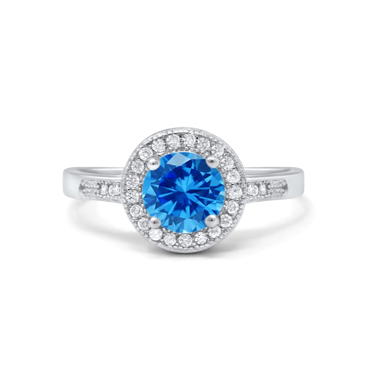 Halo Art Deco Wedding Ring Simulated Cubic Zirconia 925 Sterling Silver