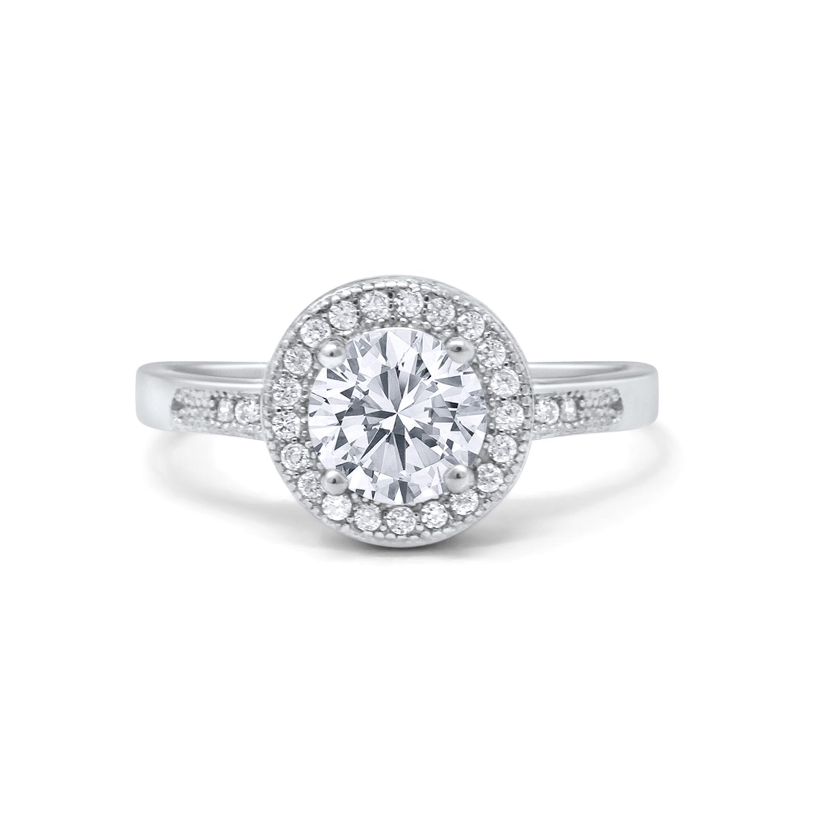Halo Art Deco Wedding Ring Simulated Cubic Zirconia 925 Sterling Silver