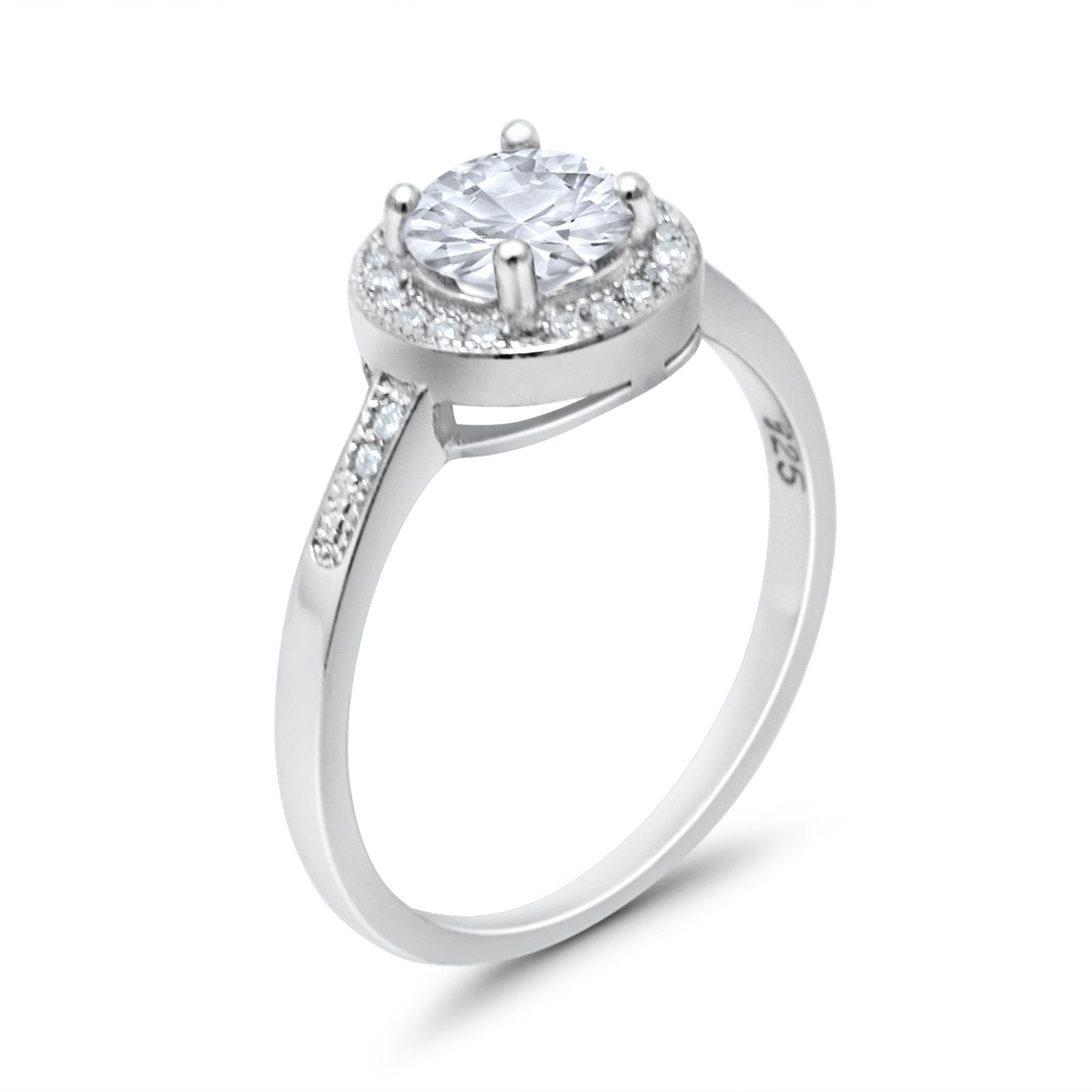 Halo Art Deco Wedding Ring Simulated Cubic Zirconia 925 Sterling Silver