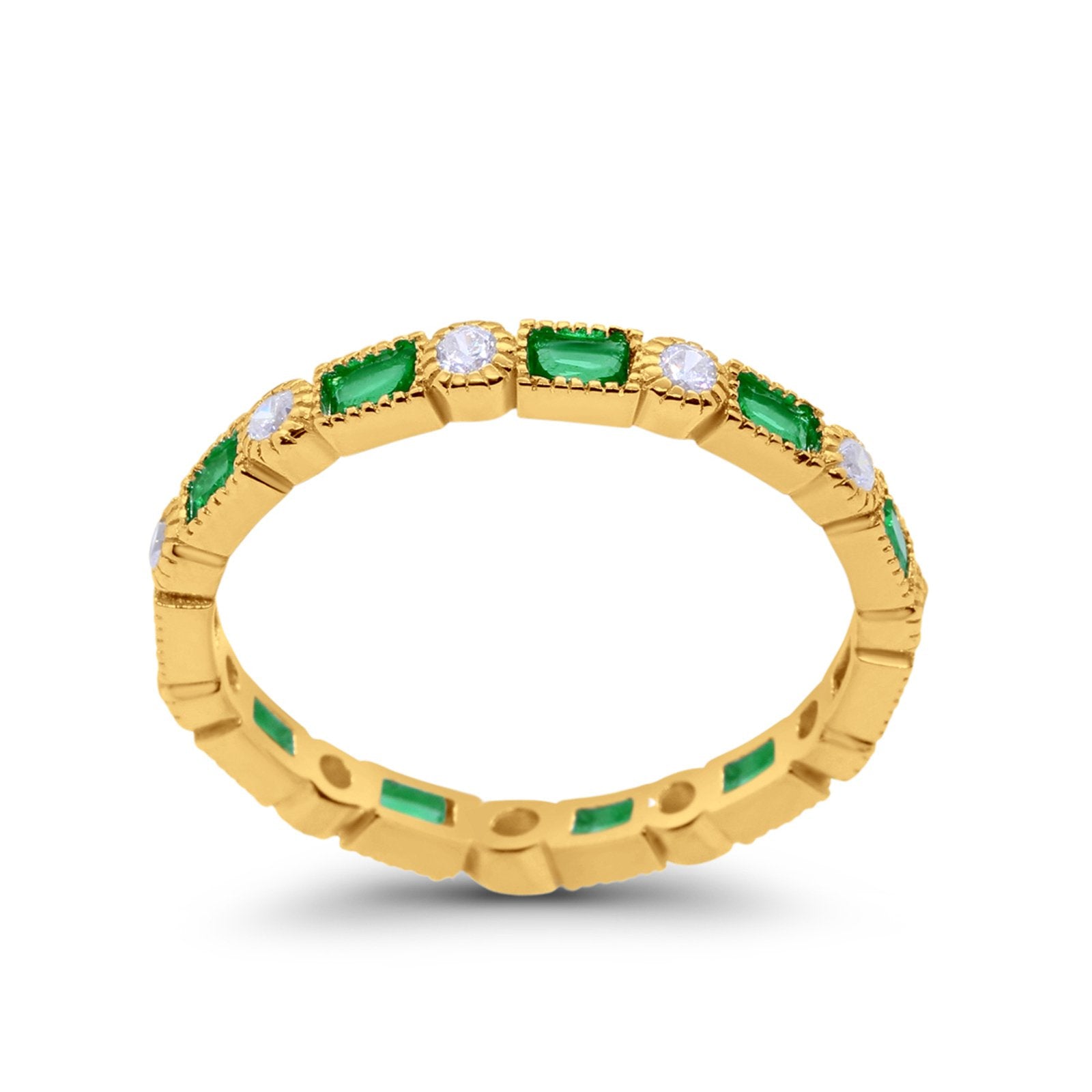 Art Deco Full Eternity Wedding Band Baguette Simulated CZ Ring 925 Sterling Silver