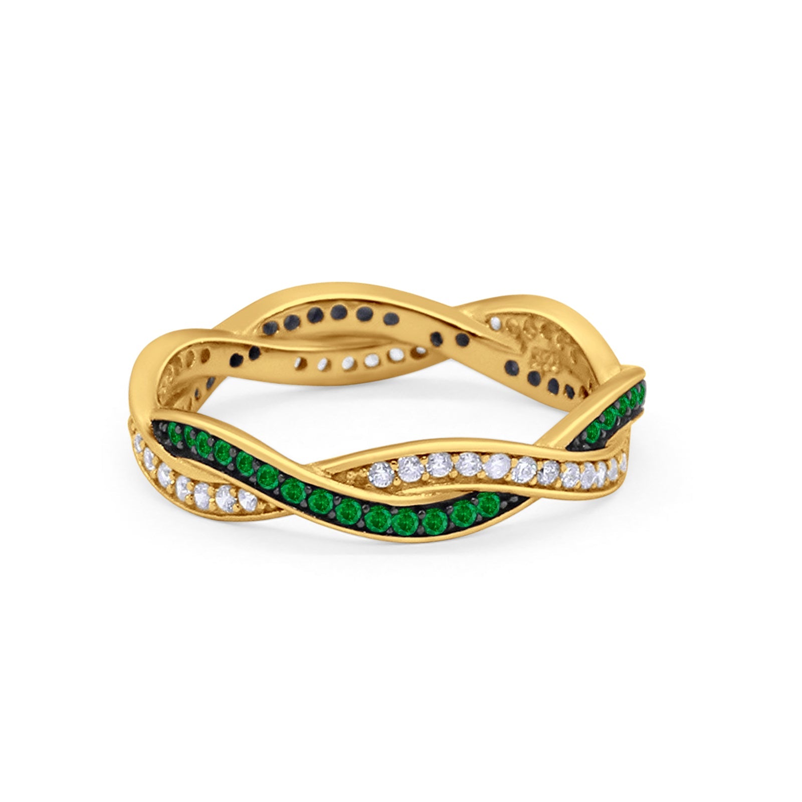 Crisscross Braided Weave Design Eternity Band Ring Round Simulated CZ 925 Sterling Silver
