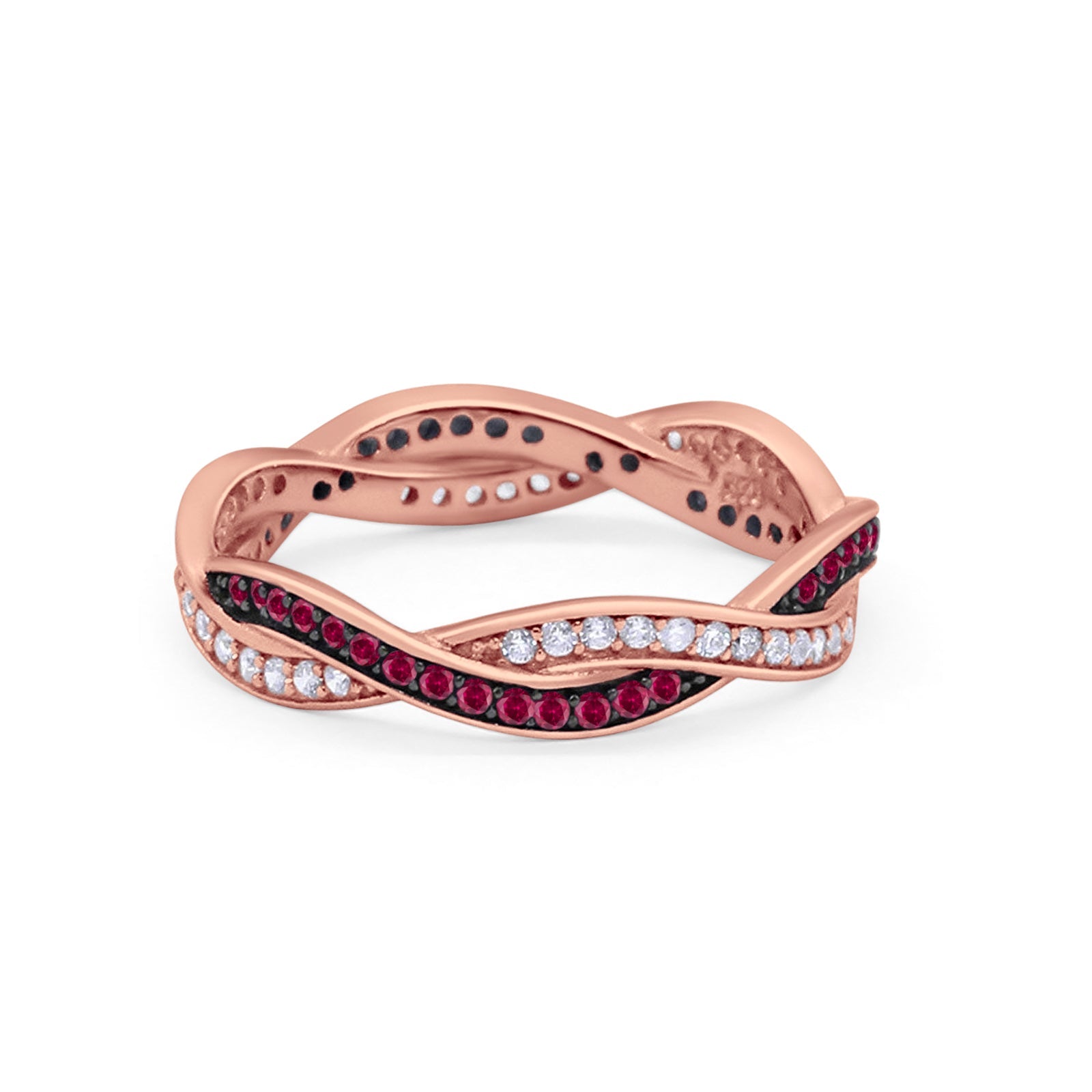 Crisscross Braided Weave Design Eternity Band Ring Round Simulated CZ 925 Sterling Silver