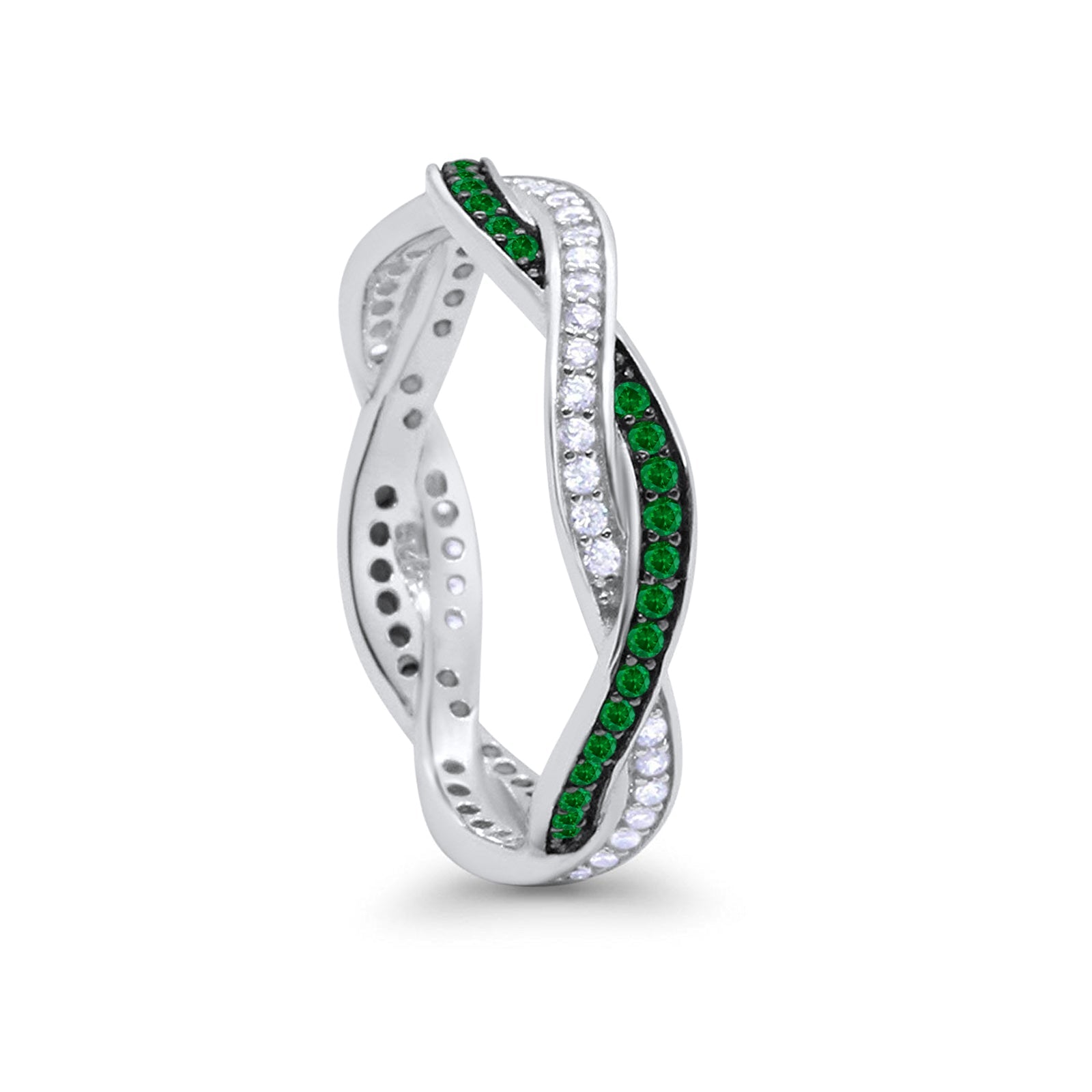 Crisscross Braided Weave Design Eternity Band Ring Round Simulated CZ 925 Sterling Silver