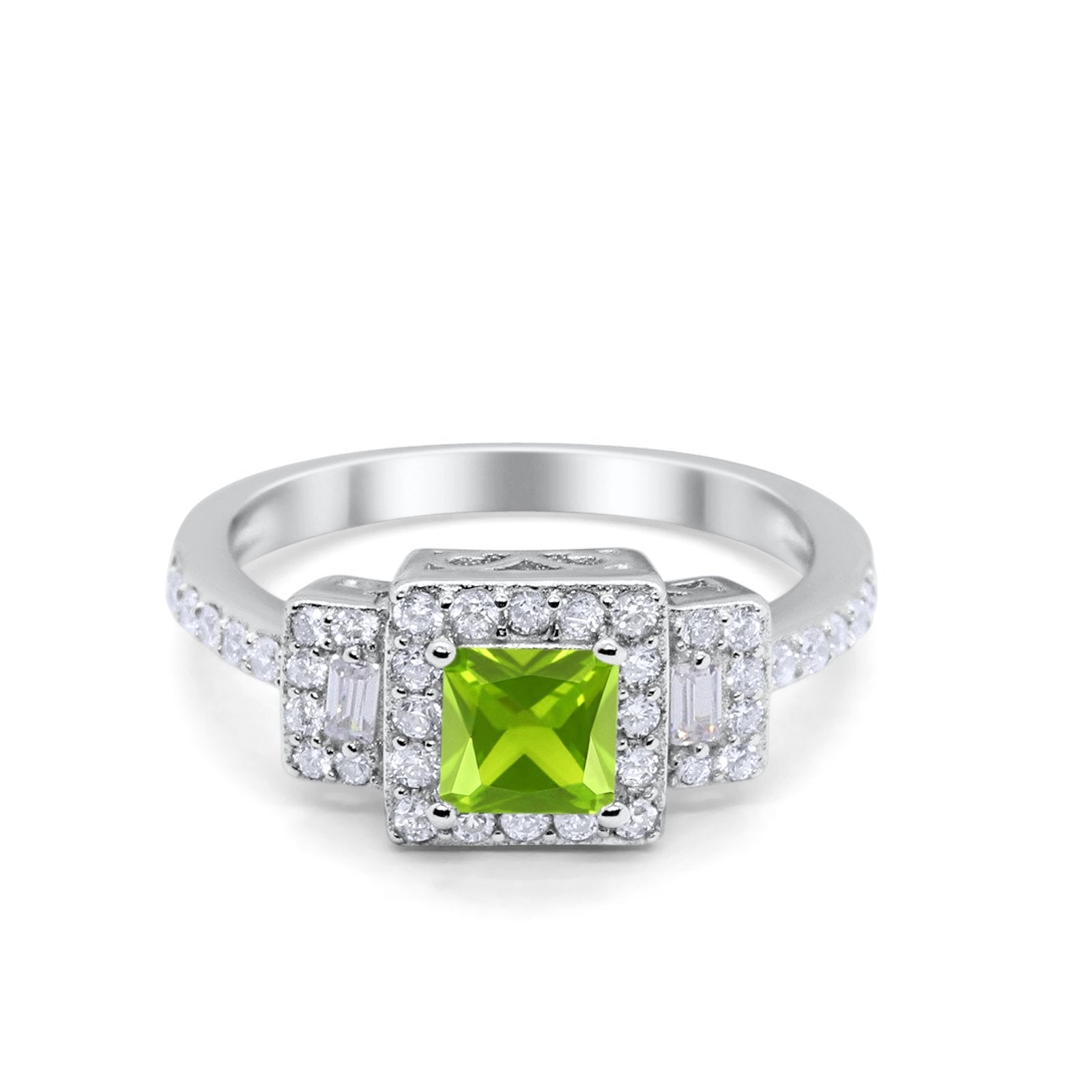 Halo Art Deco Wedding Engagement Ring Princess Cut Round Baguette Cubic Zirconia 925 Sterling Silver