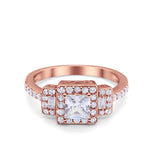 Halo Art Deco Wedding Engagement Ring Princess Cut Round Baguette Cubic Zirconia 925 Sterling Silver