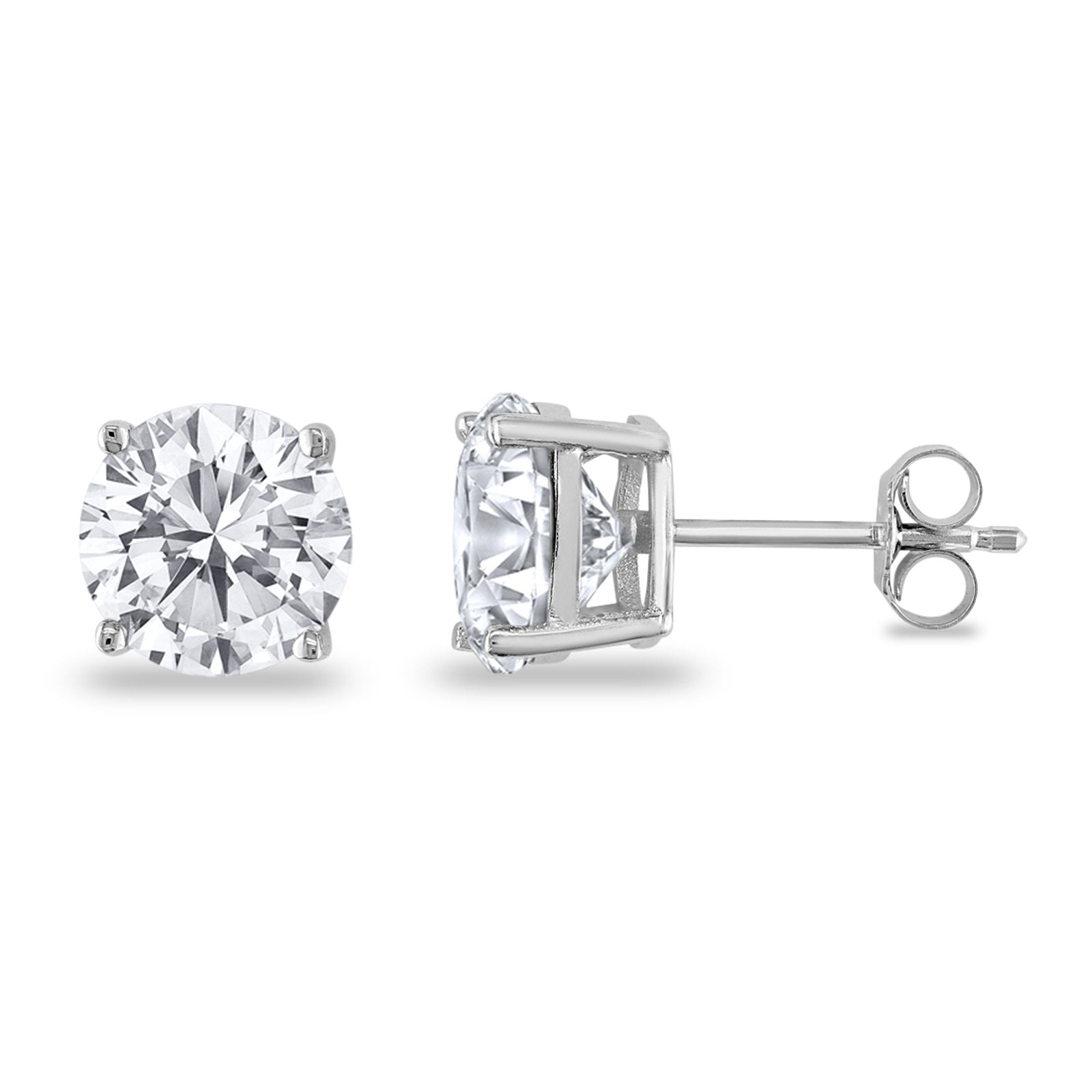 Butterfly Back 4 Prong Round Casting Cubic Zirconia Stud Earrings 925 Sterling Silver 3mm-9mm Choose Size