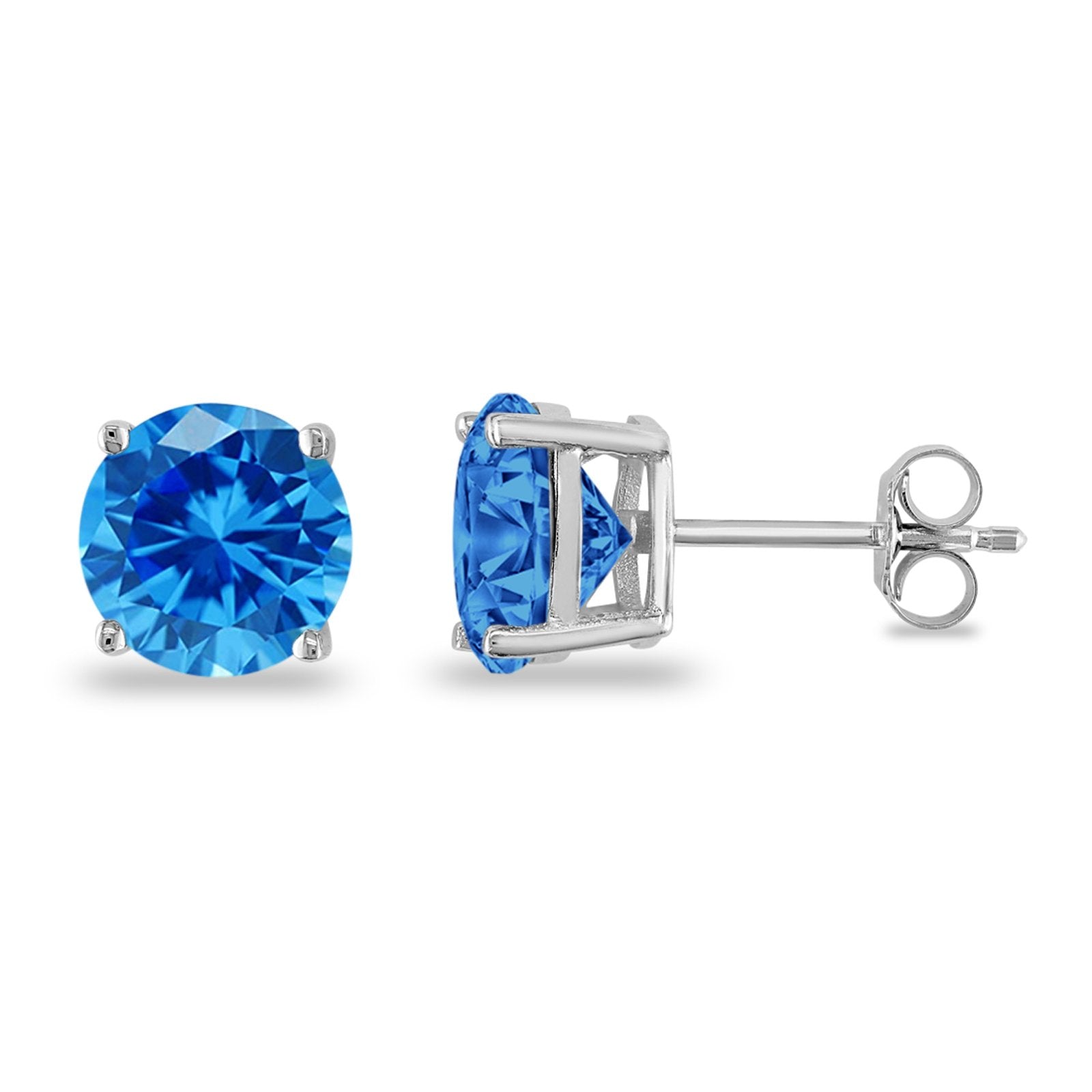 Butterfly Back 4 Prong Round Casting Cubic Zirconia Stud Earrings 925 Sterling Silver 3mm-9mm Choose Size