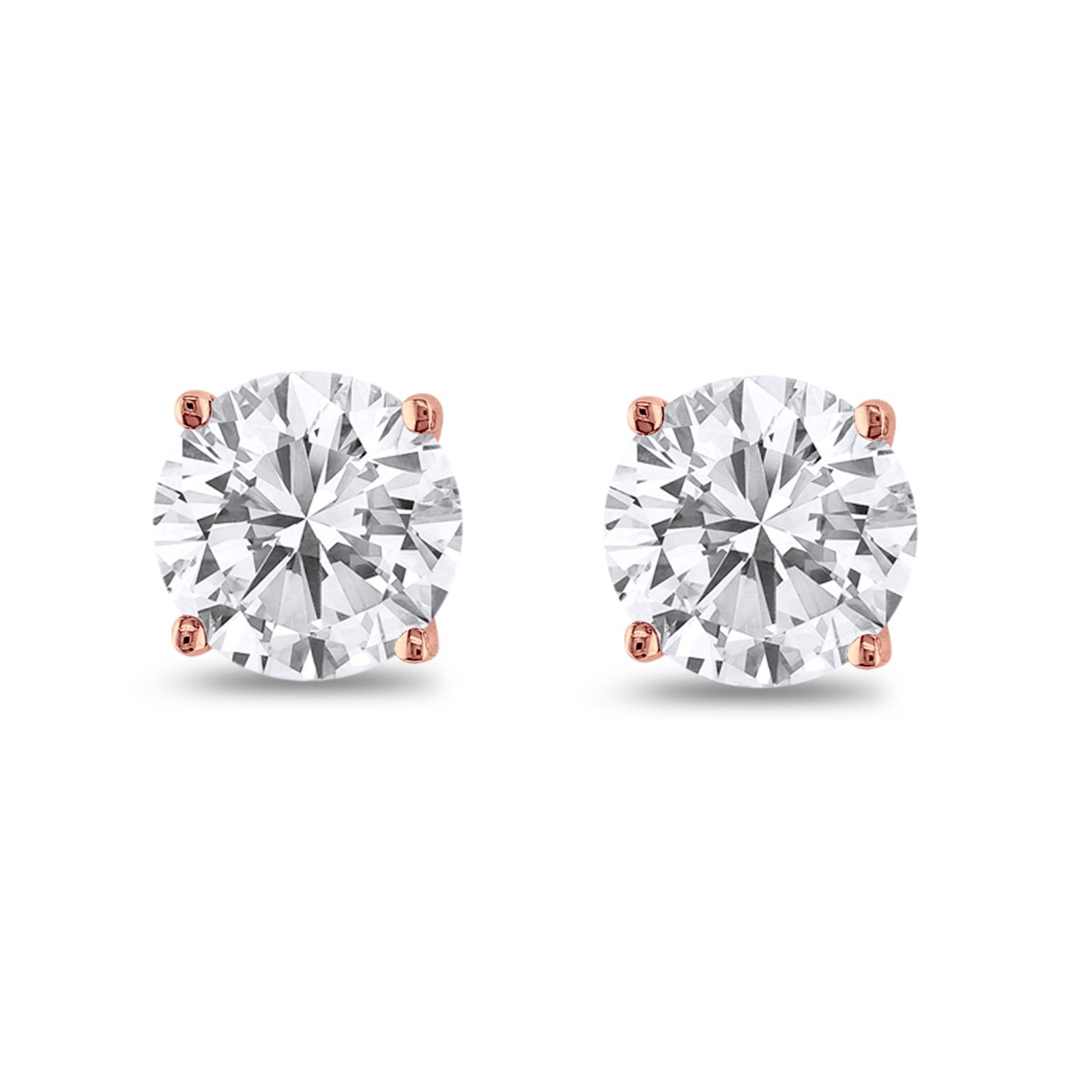 Butterfly Back 4 Prong Round Casting Simulated Cubic Zirconia Stud Earrings Rose Tone 925 Sterling Silver 3mm-9mm Choose Size