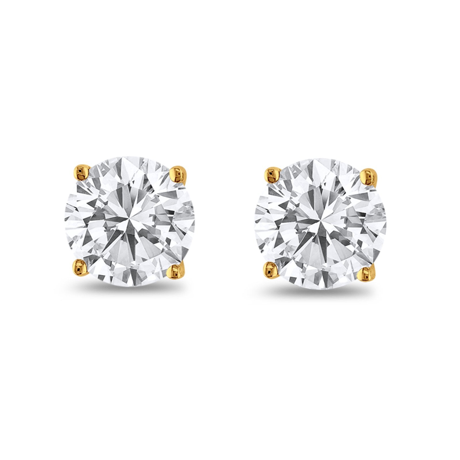 Butterfly Back 4 Prong Round Casting Simulated Cubic Zirconia Stud Earrings Yellow Tone 925 Sterling Silver 3mm-9mm Choose Size