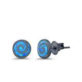 Round Spiral Swirl Stud Earrings Lab Created Opal 925 Sterling Silver