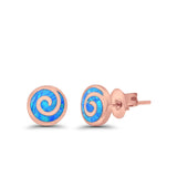Round Spiral Swirl Stud Earrings Lab Created Opal 925 Sterling Silver