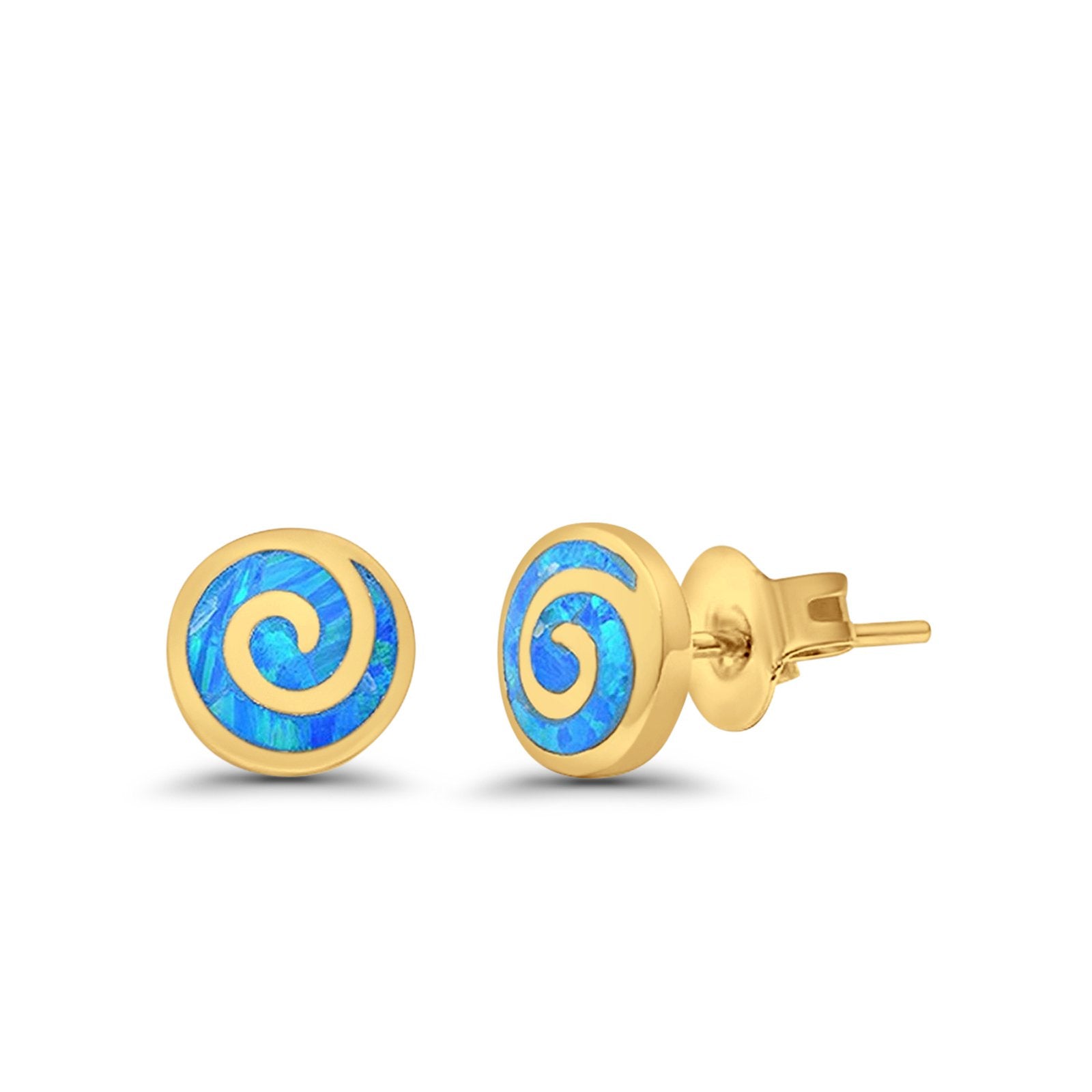 Round Spiral Swirl Stud Earrings Lab Created Opal 925 Sterling Silver