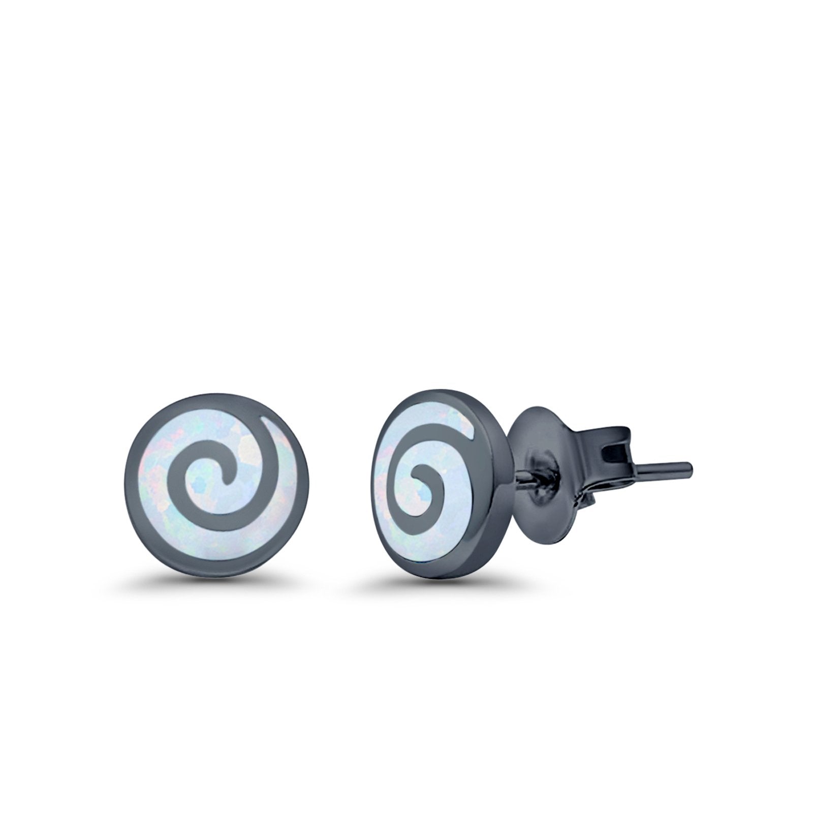 Round Spiral Swirl Stud Earrings Lab Created Opal 925 Sterling Silver