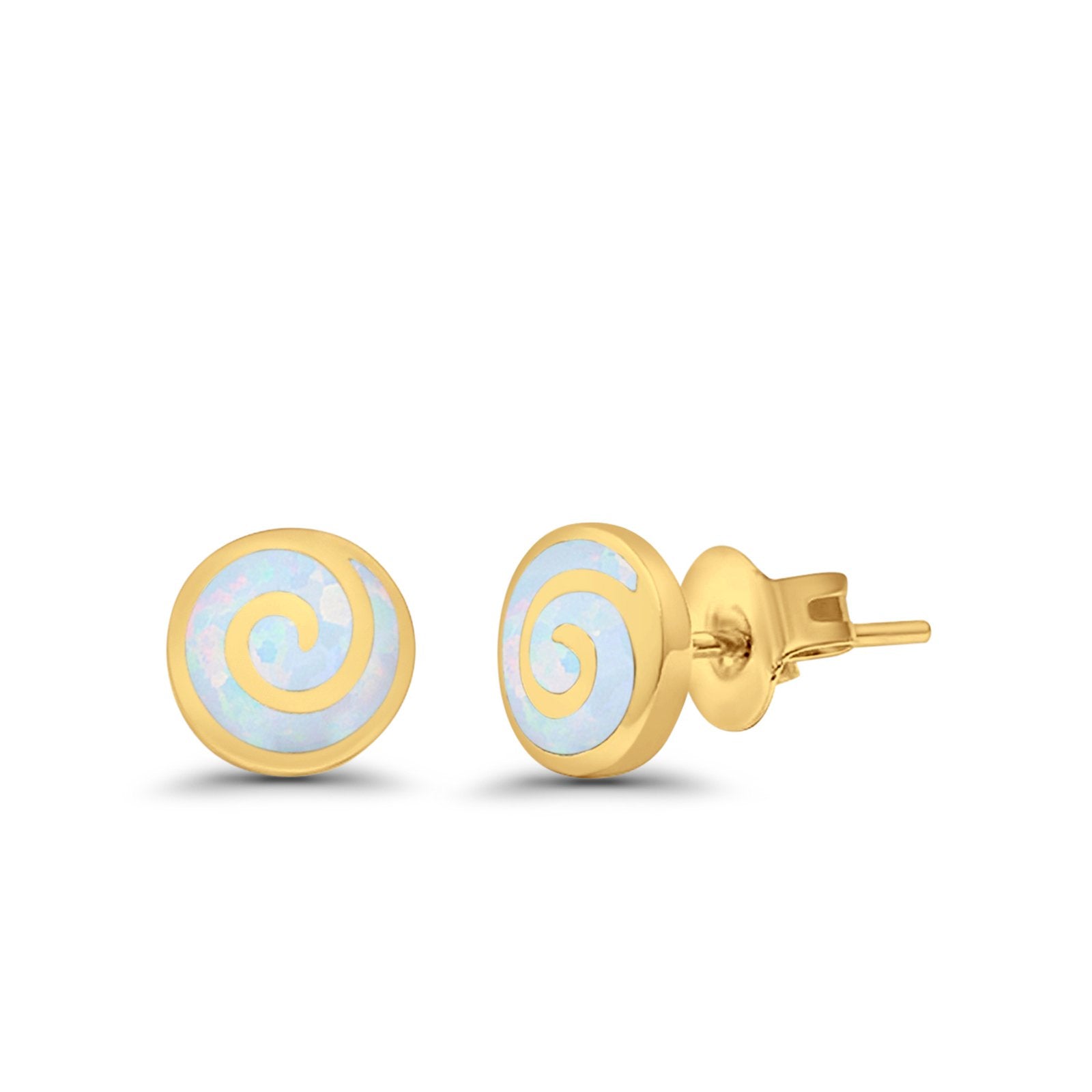 Round Spiral Swirl Stud Earrings Lab Created Opal 925 Sterling Silver