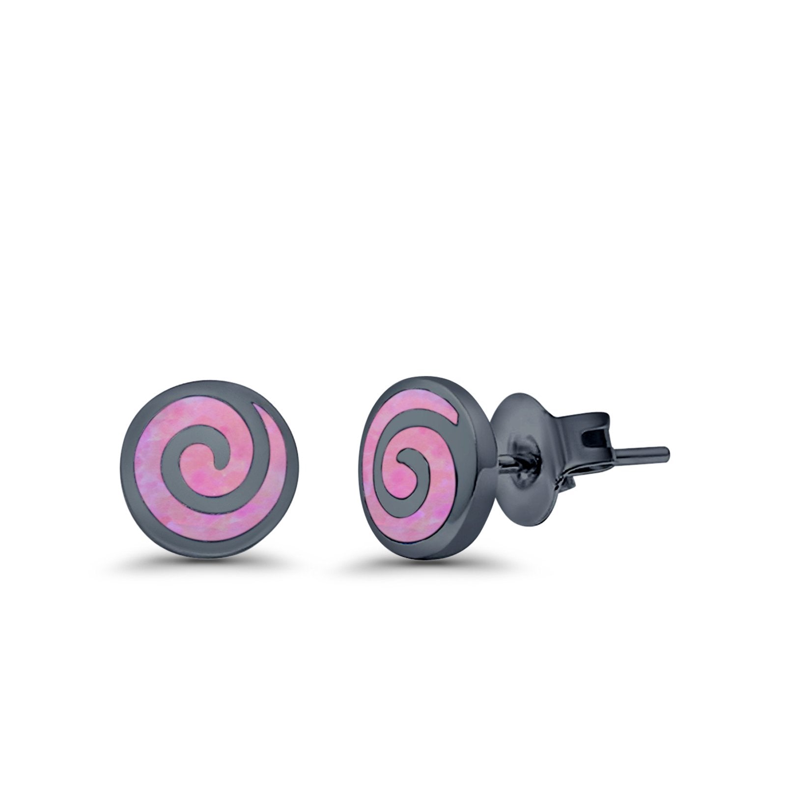 Round Spiral Swirl Stud Earrings Lab Created Opal 925 Sterling Silver