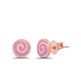 Round Spiral Swirl Stud Earrings Lab Created Opal 925 Sterling Silver
